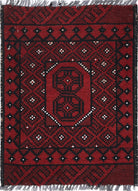 Ivory Hand-Knotted Afghan Tribal Geometric Wool Rug - 1'6" x 2'2"