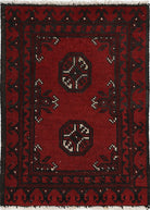 Ivory Hand-Knotted Afghan Tribal Geometric Wool Rug - 1'7" x 2'3"