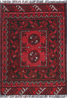 Ivory Hand-Knotted Afghan Tribal Geometric Wool Rug - 1'6" x 2'2"