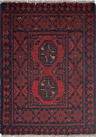 Ivory Hand-Knotted Afghan Tribal Geometric Wool Rug - 1'6" x 2'0"