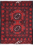 Ivory Hand-Knotted Afghan Tribal Geometric Wool Rug - 1'7" x 2'2"
