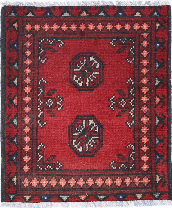 Ivory Hand-Knotted Afghan Tribal Geometric Wool Rug - 1'8" x 2'0"