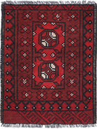 Ivory Hand-Knotted Afghan Tribal Geometric Wool Rug - 1'7" x 2'2"