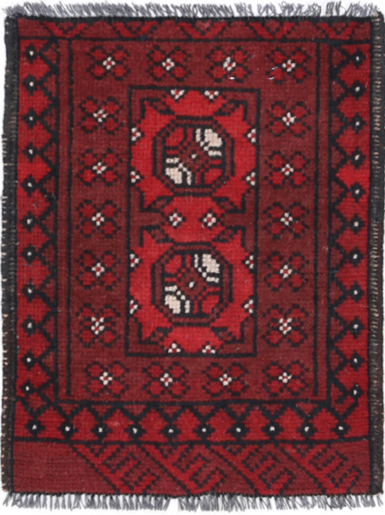 Ivory Hand-Knotted Afghan Tribal Geometric Wool Rug - 1'7" x 2'2"