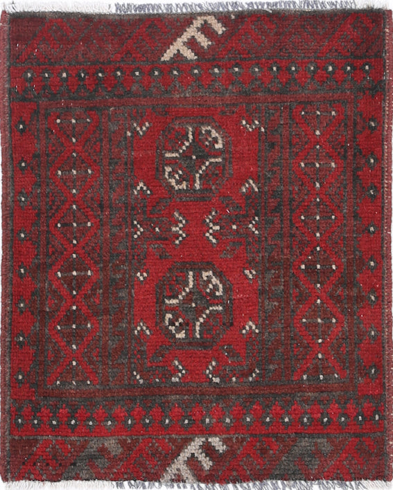 Ivory Hand-Knotted Afghan Tribal Geometric Wool Rug - 1'8" x 2'2"