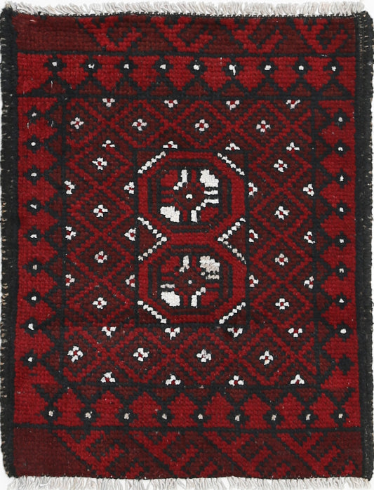 Ivory Hand-Knotted Afghan Tribal Geometric Wool Rug - 1'8" x 2'1"