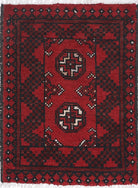 Ivory Hand-Knotted Afghan Tribal Geometric Wool Rug - 1'6" x 2'2"