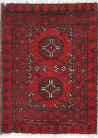 Ivory Hand-Knotted Afghan Tribal Geometric Wool Rug - 1'7" x 2'4"