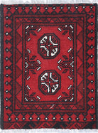 Ivory Hand-Knotted Afghan Tribal Geometric Wool Rug - 1'6" x 2'1"
