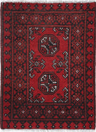 Ivory Hand-Knotted Afghan Tribal Geometric Wool Rug - 1'8" x 2'4"