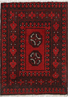Ivory Hand-Knotted Afghan Tribal Geometric Wool Rug - 1'6" x 2'2"