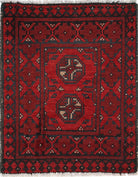 Ivory Hand-Knotted Afghan Tribal Geometric Wool Rug - 1'7" x 2'1"