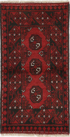 Ivory Hand-Knotted Afghan Tribal Geometric Wool Rug - 1'7" x 3'3"
