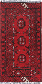Ivory Hand-Knotted Afghan Tribal Geometric Wool Rug - 1'6" x 3'20"