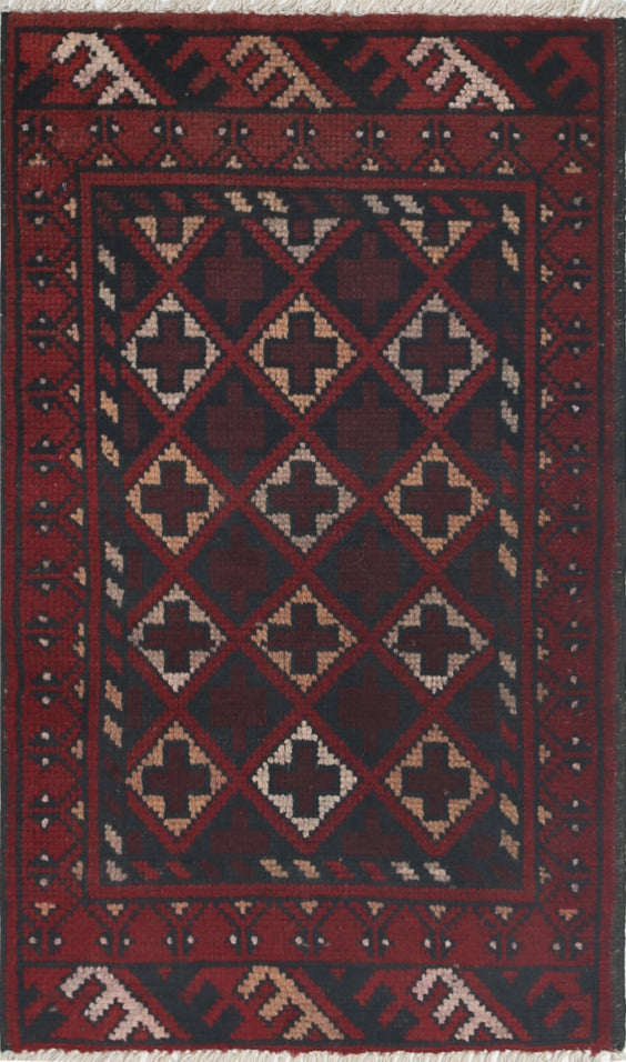 Ivory Hand-Knotted Afghan Tribal Geometric Wool Rug - 1'9" x 3'0"