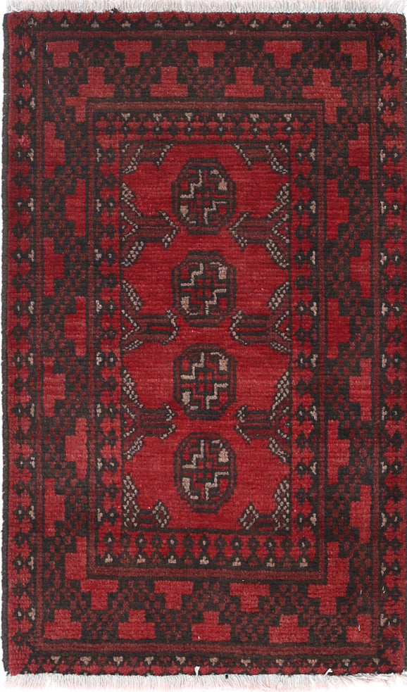 Ivory Hand-Knotted Afghan Tribal Geometric Wool Rug - 1'9" x 3'0"