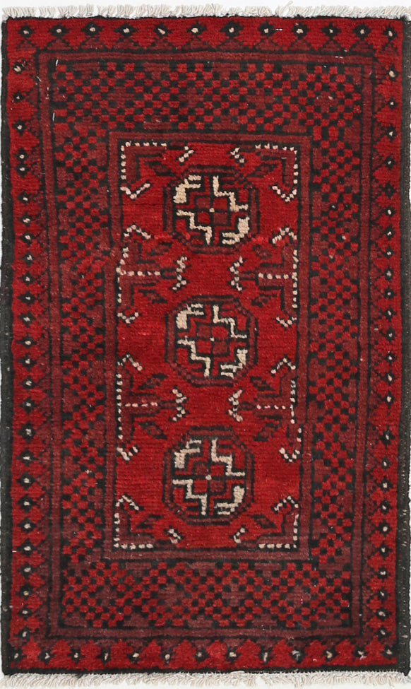 Ivory Hand-Knotted Afghan Tribal Geometric Wool Rug - 1'7" x 2'10"