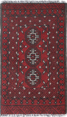 Ivory Hand-Knotted Afghan Tribal Geometric Wool Rug - 1'7" x 2'10"