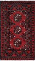 Ivory Hand-Knotted Afghan Tribal Geometric Wool Rug - 1'7" x 2'11"