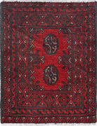 Ivory Hand-Knotted Afghan Tribal Geometric Wool Rug - 1'6" x 2'0"