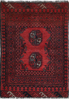 Ivory Hand-Knotted Afghan Tribal Geometric Wool Rug - 1'9" x 2'7"