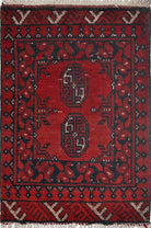 Ivory Hand-Knotted Afghan Tribal Geometric Wool Rug - 1'8" x 2'5"