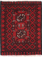 Ivory Hand-Knotted Afghan Tribal Geometric Wool Rug - 1'7" x 2'3"