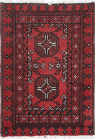 Ivory Hand-Knotted Afghan Tribal Geometric Wool Rug - 1'6" x 2'2"