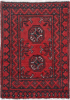 Ivory Hand-Knotted Afghan Tribal Geometric Wool Rug - 1'7" x 2'4"