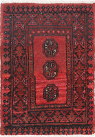 Ivory Hand-Knotted Afghan Tribal Geometric Wool Rug - 1'6" x 2'2"