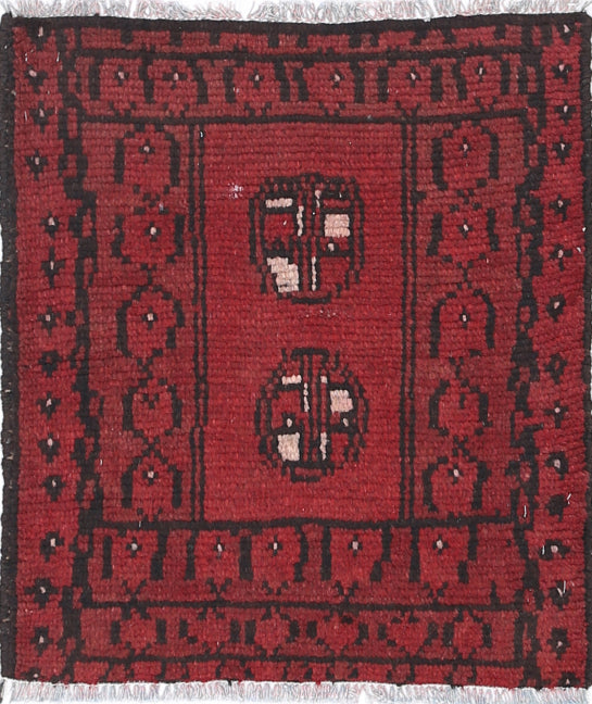 Ivory Hand-Knotted Afghan Tribal Geometric Wool Rug - 1'8" x 1'10"