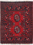Ivory Hand-Knotted Afghan Tribal Geometric Wool Rug - 1'7" x 2'2"