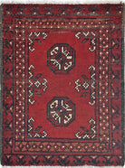 Ivory Hand-Knotted Afghan Tribal Geometric Wool Rug - 1'8" x 2'4"