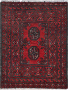 Ivory Hand-Knotted Afghan Tribal Geometric Wool Rug - 1'7" x 2'2"