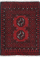 Ivory Hand-Knotted Afghan Tribal Geometric Wool Rug - 1'8" x 2'3"