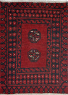 Ivory Hand-Knotted Afghan Tribal Geometric Wool Rug - 1'7" x 2'1"
