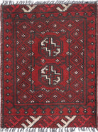 Ivory Hand-Knotted Afghan Tribal Geometric Wool Rug - 1'6" x 2'1"