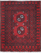 Ivory Hand-Knotted Afghan Tribal Geometric Wool Rug - 1'7" x 2'1"
