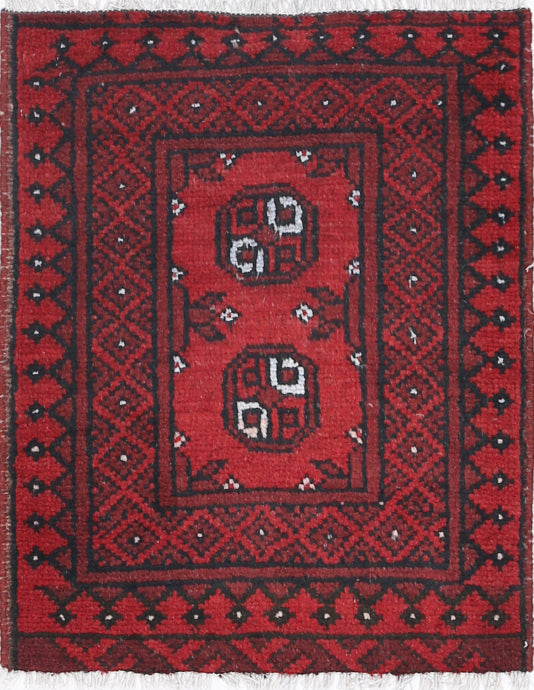 Ivory Hand-Knotted Afghan Tribal Geometric Wool Rug - 1'7" x 2'1"