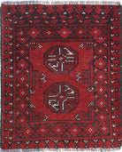 Ivory Hand-Knotted Afghan Tribal Geometric Wool Rug - 1'9" x 2'2"