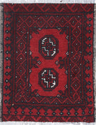 Ivory Hand-Knotted Afghan Tribal Geometric Wool Rug - 1'6" x 2'0"