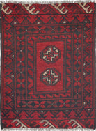 Ivory Hand-Knotted Afghan Tribal Geometric Wool Rug - 1'9" x 2'3"