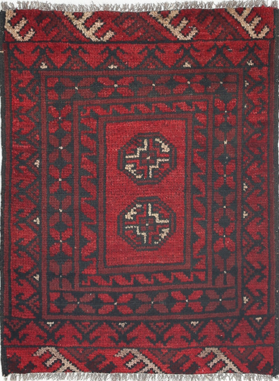 Ivory Hand-Knotted Afghan Tribal Geometric Wool Rug - 1'9" x 2'3"
