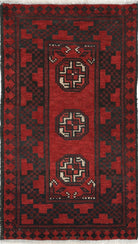 Ivory Hand-Knotted Afghan Tribal Geometric Wool Rug - 1'8" x 3'1"