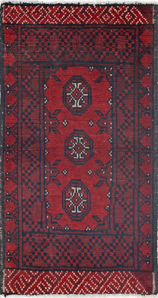 Ivory Hand-Knotted Afghan Tribal Geometric Wool Rug - 1'8" x 3'3"