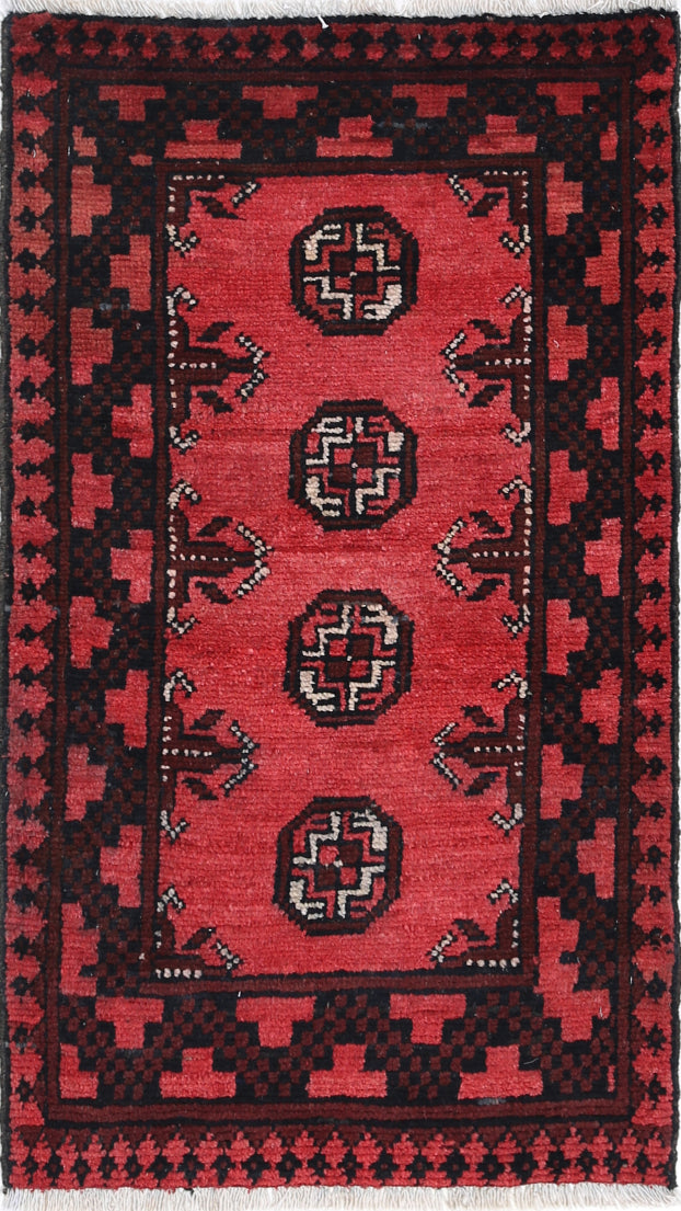 Ivory Hand-Knotted Afghan Tribal Geometric Wool Rug - 1'9" x 3'4"