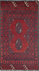 Ivory Hand-Knotted Afghan Tribal Geometric Wool Rug - 1'7" x 2'11"