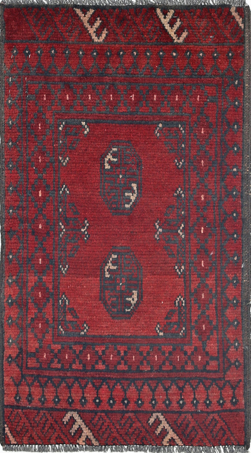 Ivory Hand-Knotted Afghan Tribal Geometric Wool Rug - 1'7" x 2'11"