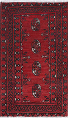 Ivory Hand-Knotted Afghan Tribal Geometric Wool Rug - 1'6" x 2'8"