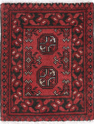 Ivory Hand-Knotted Afghan Tribal Geometric Wool Rug - 1'7" x 2'1"
